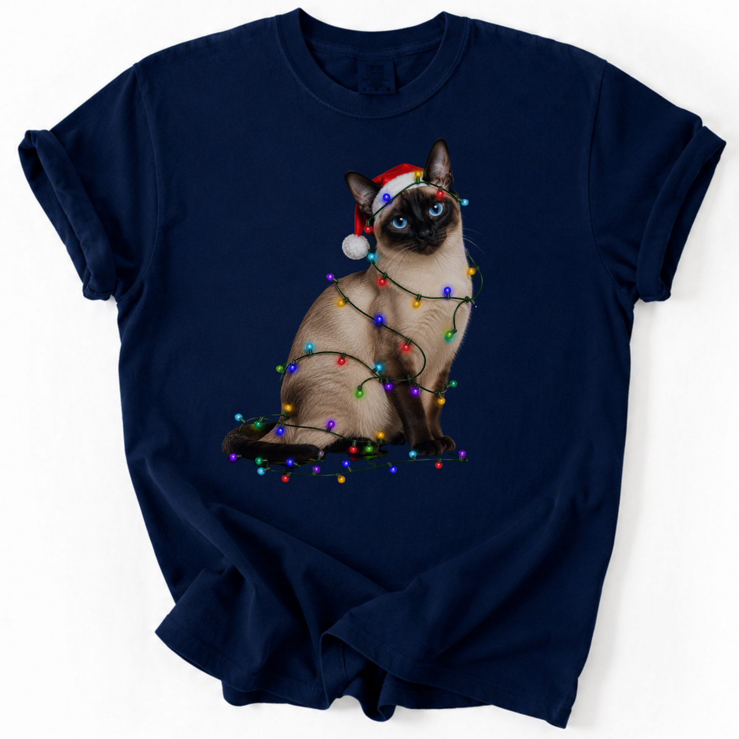 Siamese Cat Christmas Lights Shirt, Comfort Colors Holiday Cat Lover Tee