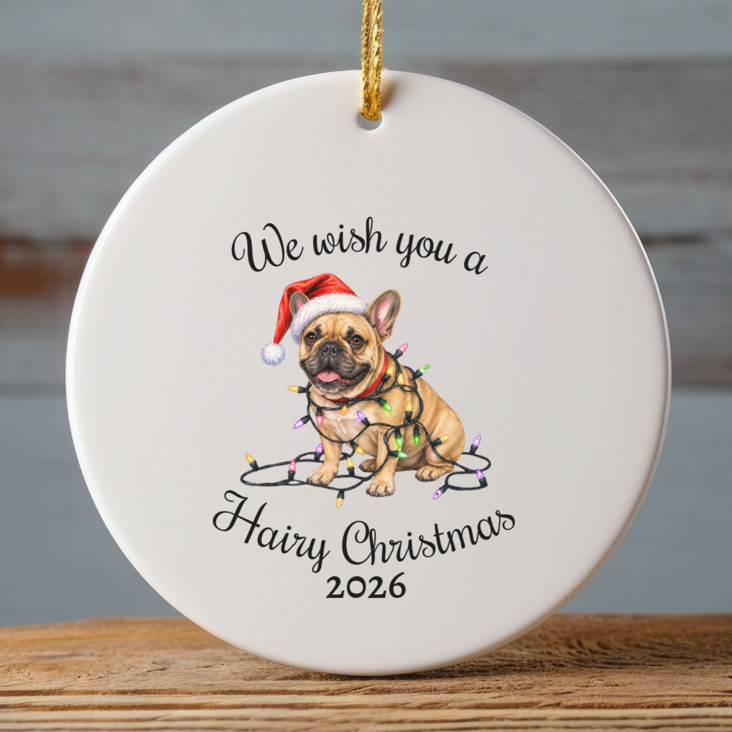 Christmas Fawn French Bulldog Ornament, Frenchie Mom, Christmas Lights Dog Keepsake, Christmas Dog, Gift For Dog Lover
