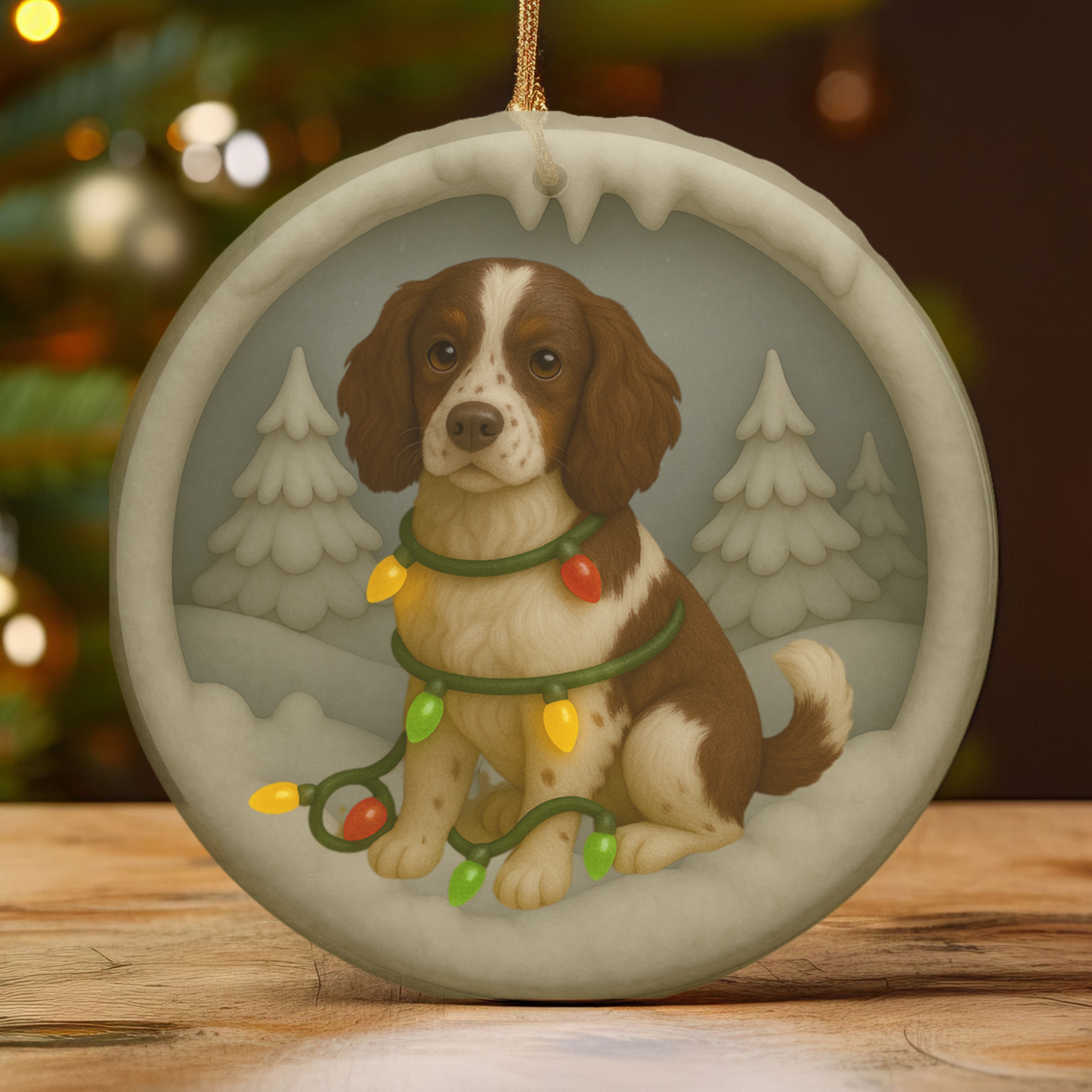 Personalized Springer Spaniel Christmas Ornament, 3D Clay-Style Dog Keepsake with Lights