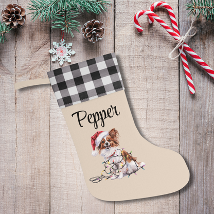 Personalized Papillon Christmas Stocking, Holiday Decor Gift for Pet Lovers