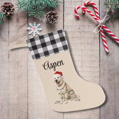 Personalized English Cream Golden Retriever Christmas Stocking, Custom Dog Name Stocking, Golden Retriever Lover Gift, Holiday Mantel Decor