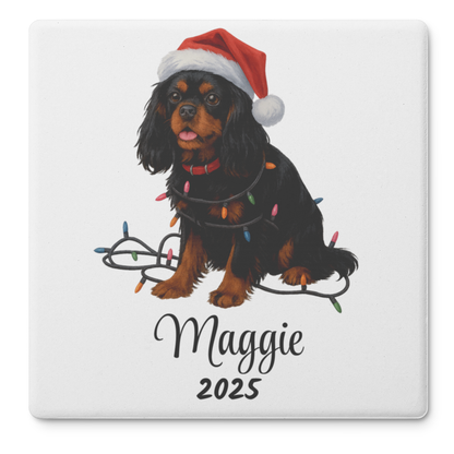 Personalized Black & Tan Cavalier King Charles Spaniel Christmas Coaster Set