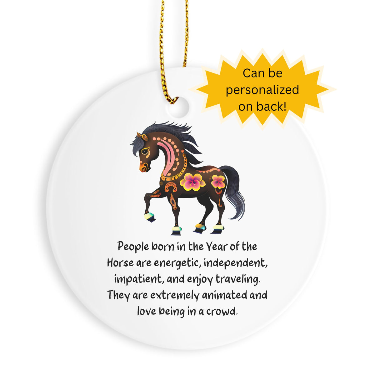 Chinese Zodiac Horse Ornament, Year of the Horse Horoscope Gift for Lunar New Year
