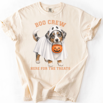 Australian Shepherd Boo Crew Halloween Shirt, Here for the Treats Dog Mom Tee
