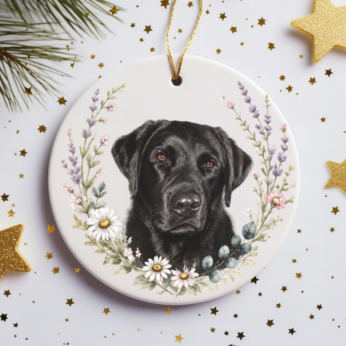 Personalized Pet Memorial Ornament, Custom Wildflower Dog Photo Sympathy Keepsake Gift