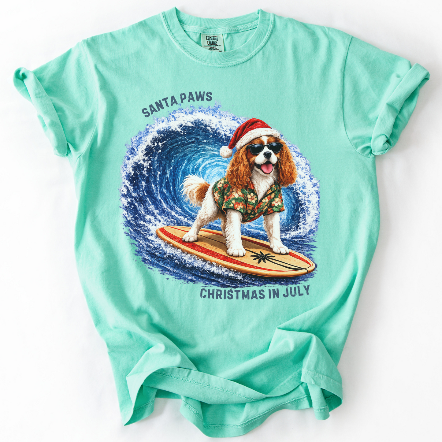 Christmas in July Gift for Blenheim Cavalier Lovers, Santa Paws Beach Shirt