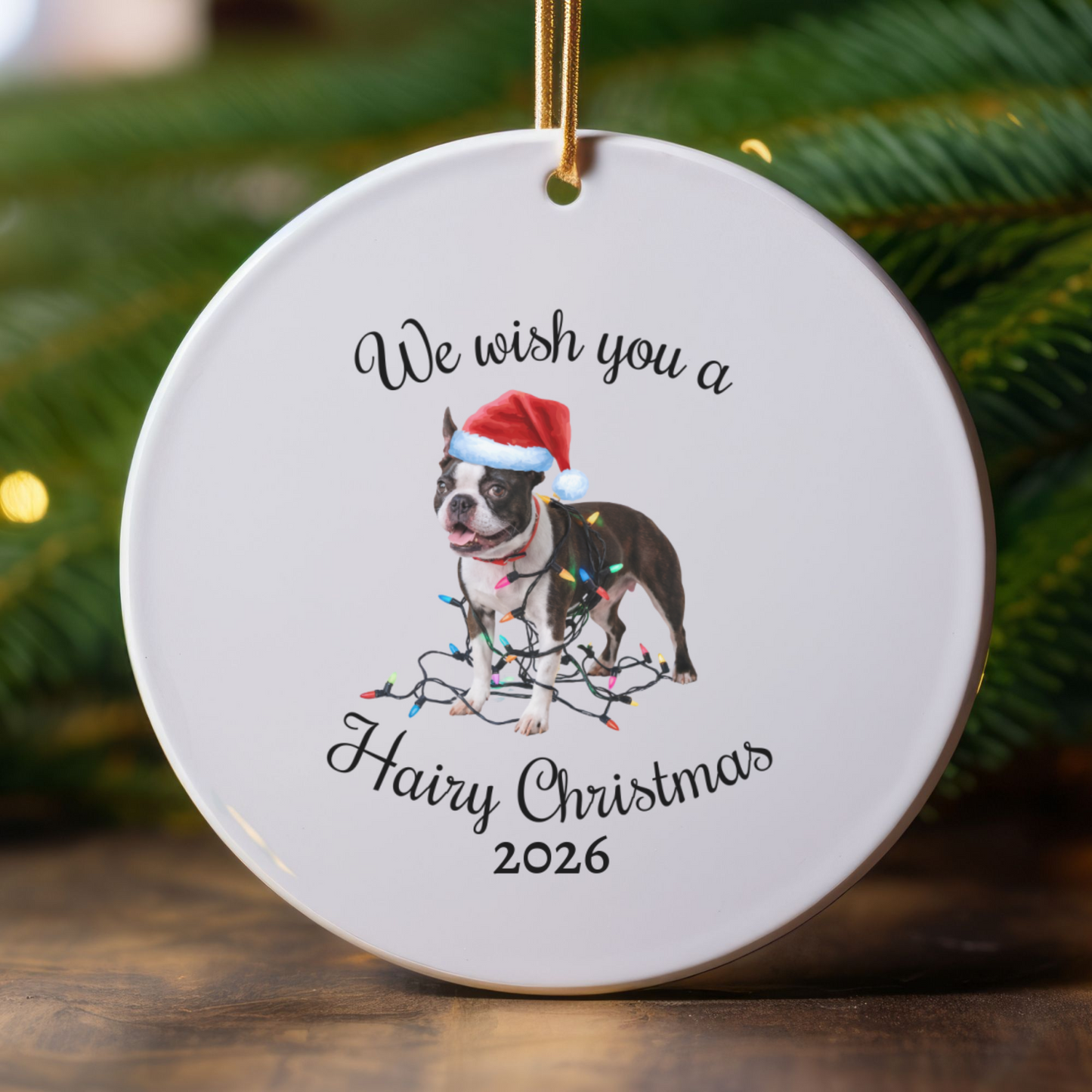 Christmas Boston Terrier Ornament, Christmas Lights Dog Keepsake, Christmas Dog, Boston Terrier Mom, Gift For Dog Lover, Boston Terrier