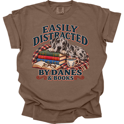 Great Dane Shirt, Easily Distracted by Danes and Books, Dog Mom Book Lover Tee