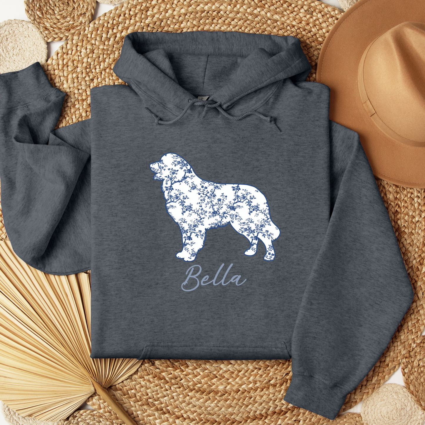 Custom Blue Floral Silhouette Dog Shirt/Hoodie/Tank - Personalize To Select Your Favorite Dog Breed