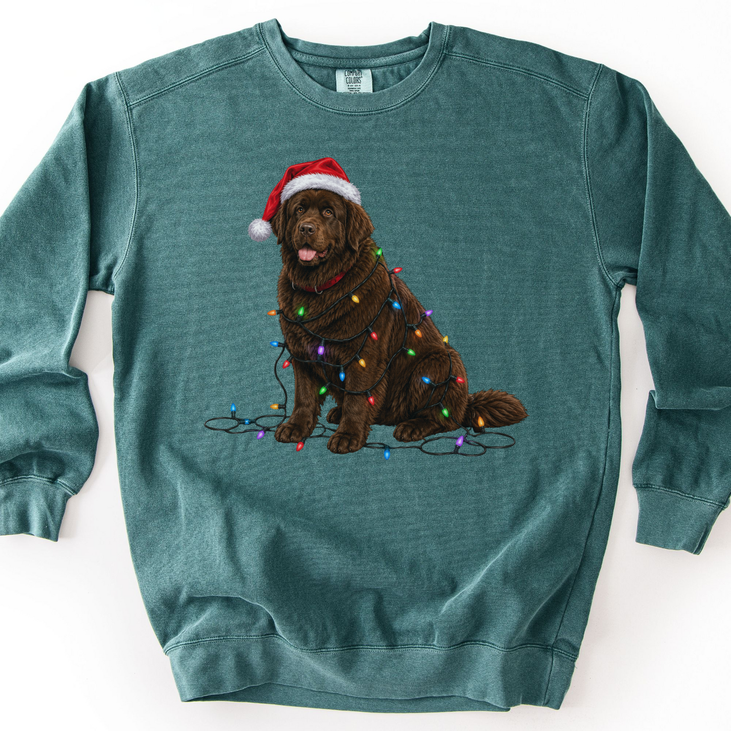 Chocolate Newfoundland Christmas Lights Dog Sweatshirt, Festive Newfie Mom Gift