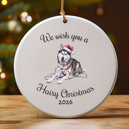 Christmas Siberian Husky Ornament, Christmas Lights Dog Keepsake