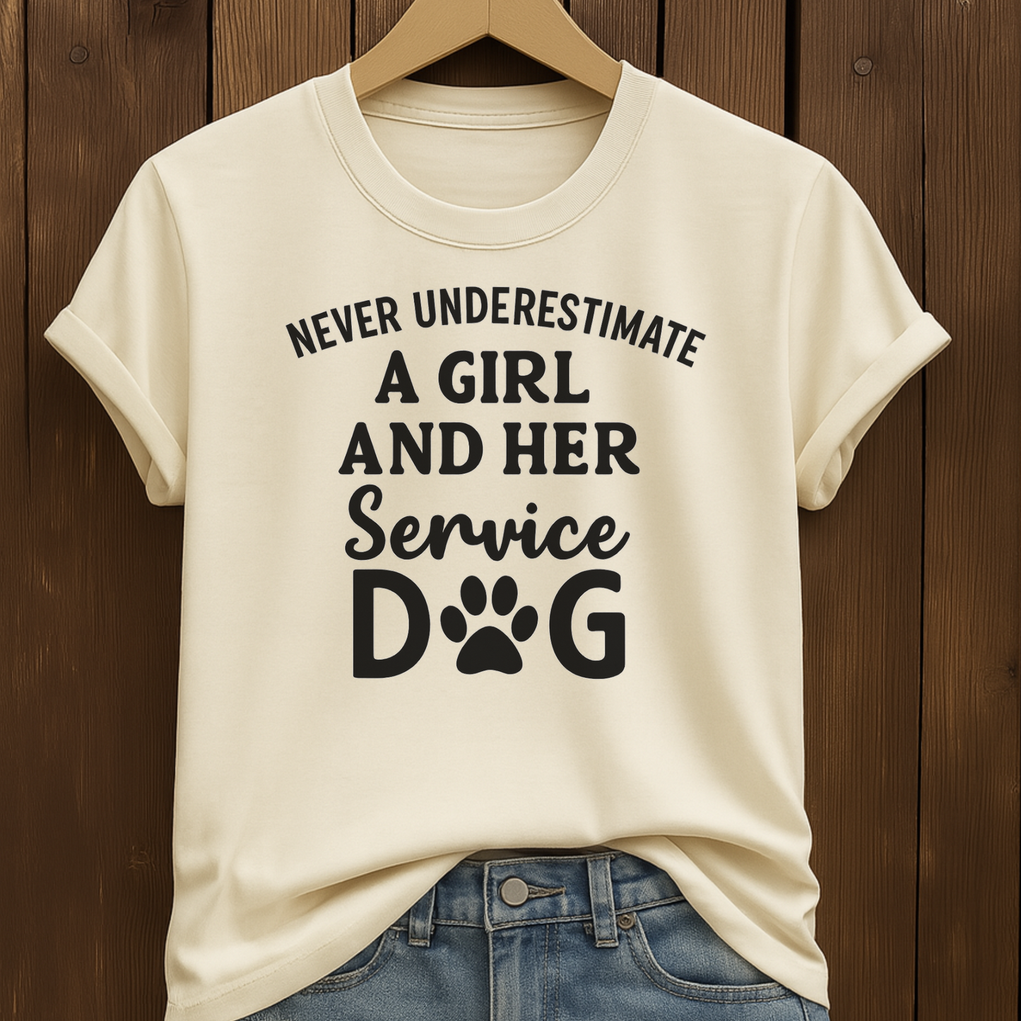 Never Underestimate a Girl & Her Service Dog T-Shirt