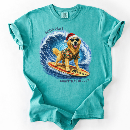 Christmas in July Gift for Golden Retriever Lovers, Santa Paws Beach Shirt