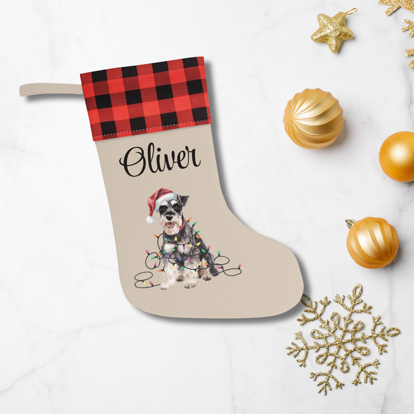 Personalized Schnauzer Christmas Stocking, Holiday Decor Gift for Pet Lovers