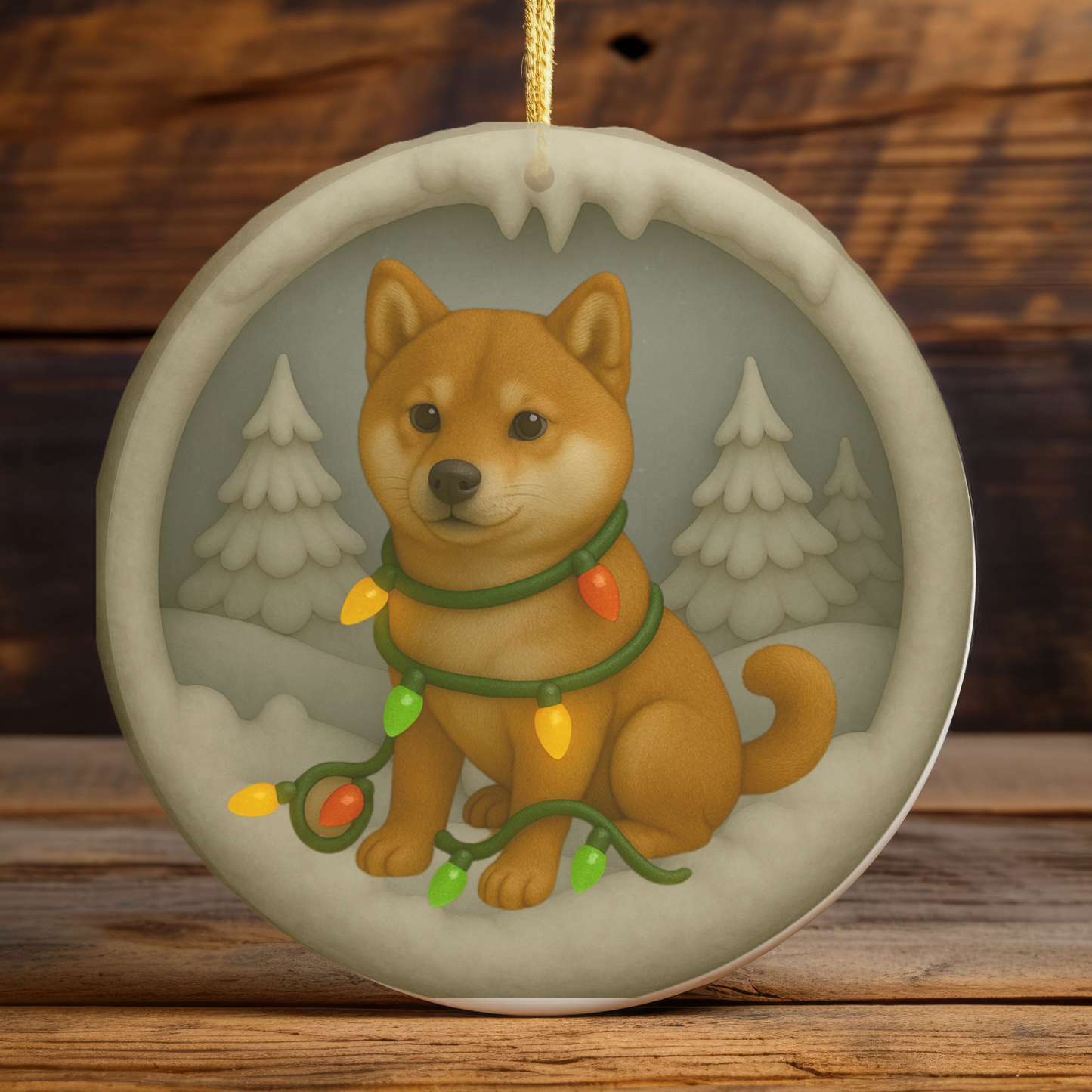 Personalized Red Shiba Inu Christmas Ornament, 3D Clay-Style Dog Keepsake with Lights