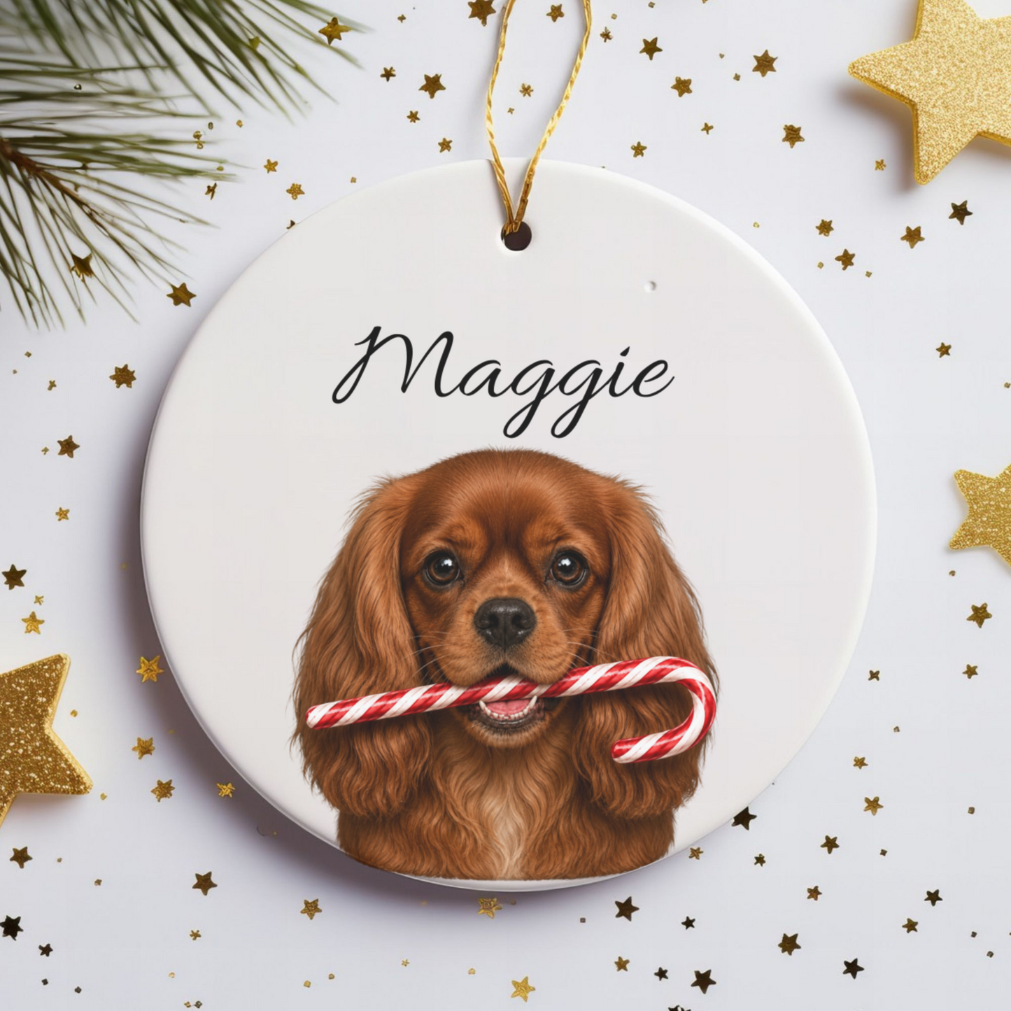 Personalized Ruby Cavalier Candy Cane Ornament