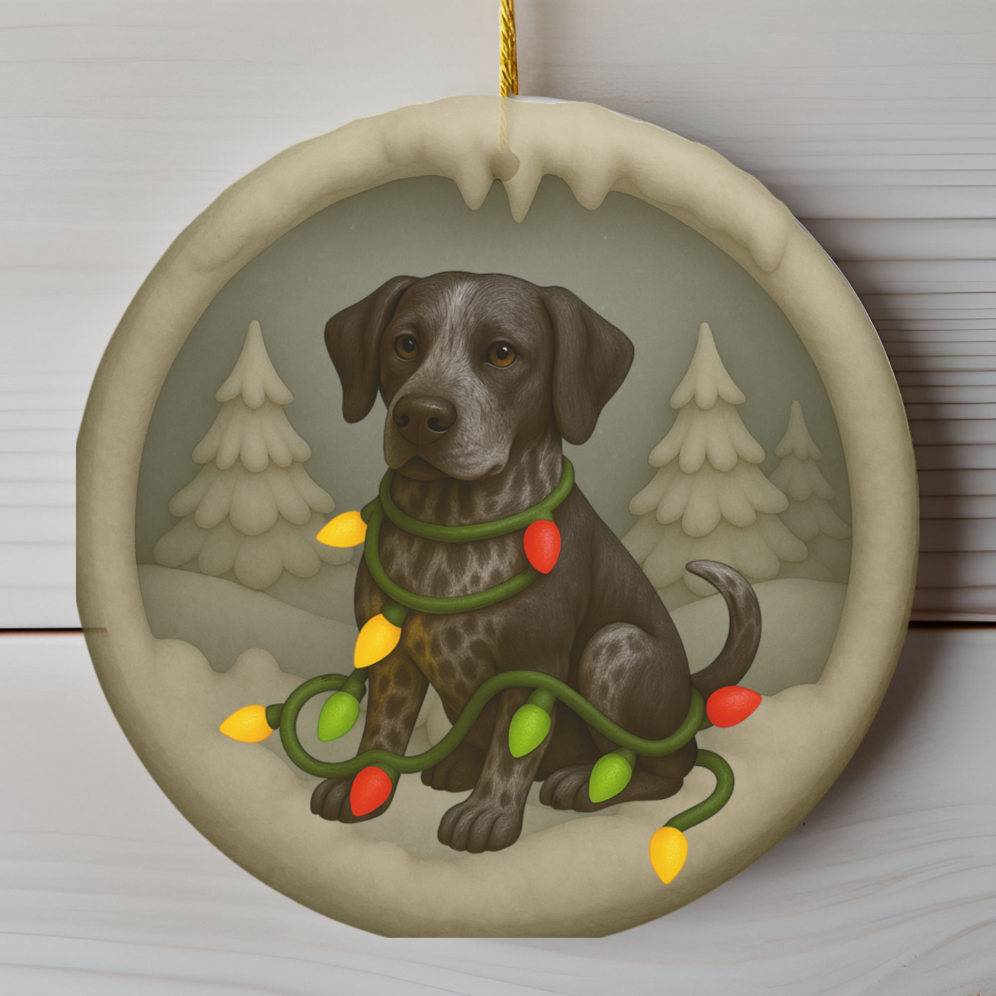 Personalized Black German Shorthaired Pointer Christmas Ornament, 3D Clay-Style Dog Keepsake with Lights