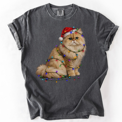 Persian Cat Christmas Lights Shirt, Comfort Colors Holiday Cat Lover Tee