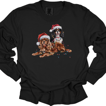 Cavalier King Charles Spaniels Christmas Lights Shirt, Funny Dog Lover Long Sleeve Holiday Top
