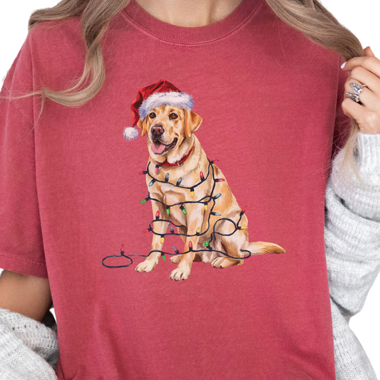 Christmas Yellow Labrador Shirt, Christmas Lights Dog Tee, Christmas Dog Tee, Lab Mom Tshirt, Gift for Dog Lover, Yellow Lab
