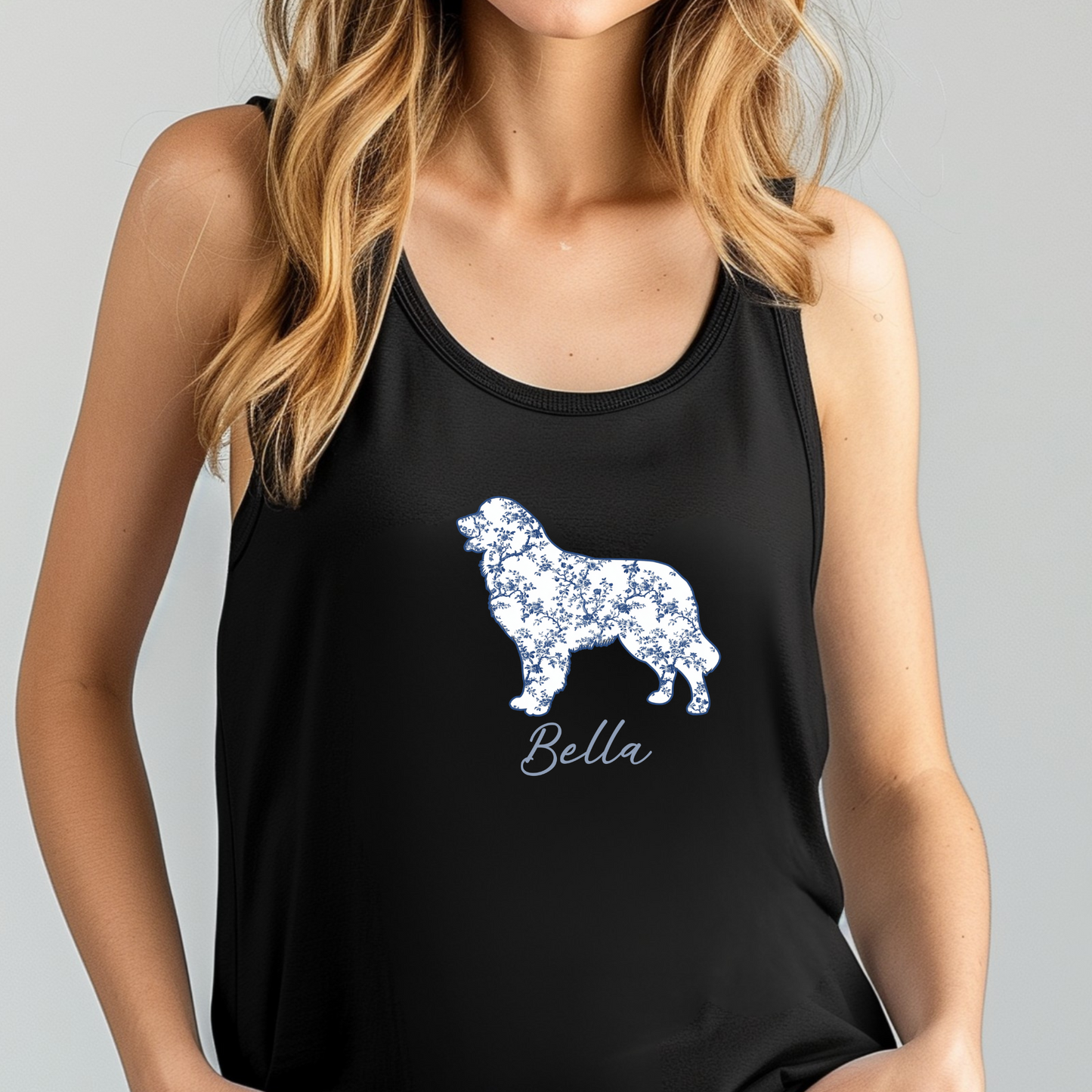 Custom Blue Floral Silhouette Dog Shirt/Hoodie/Tank - Personalize To Select Your Favorite Dog Breed