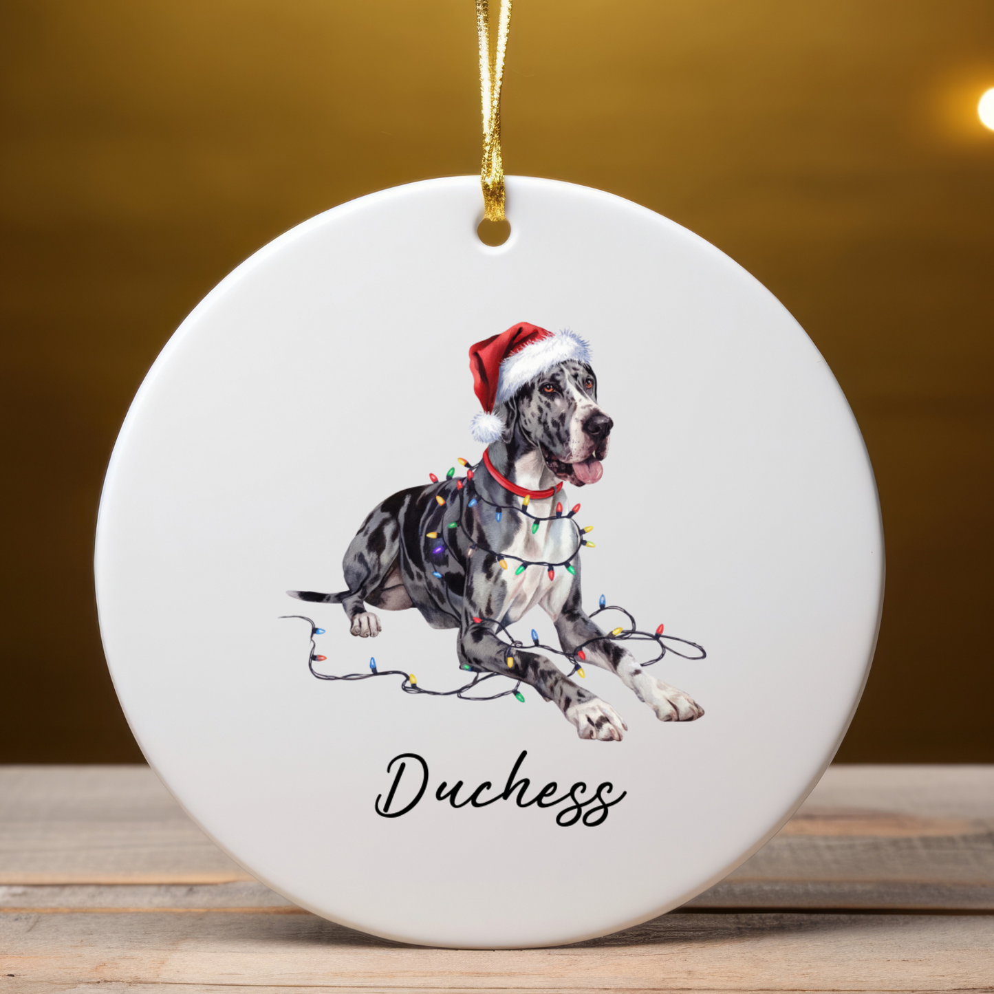 Personalized Merle Great Dane Christmas Ornament, Festive Dog Keepsake