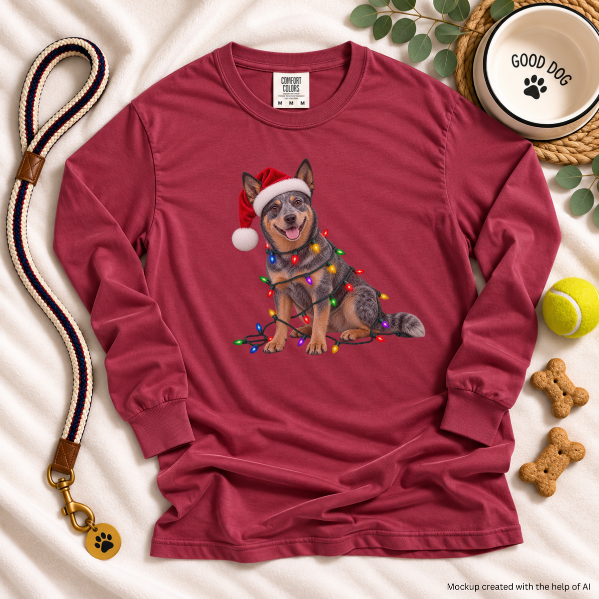 Australian Cattle Dog Christmas Comfort Colors Long Sleeve Shirt, Blue Heeler Holiday Gift