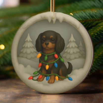 Personalized Black and Tan Cavalier King Charles Spaniel Christmas Ornament, 3D Clay-Style Dog Keepsake with Lights