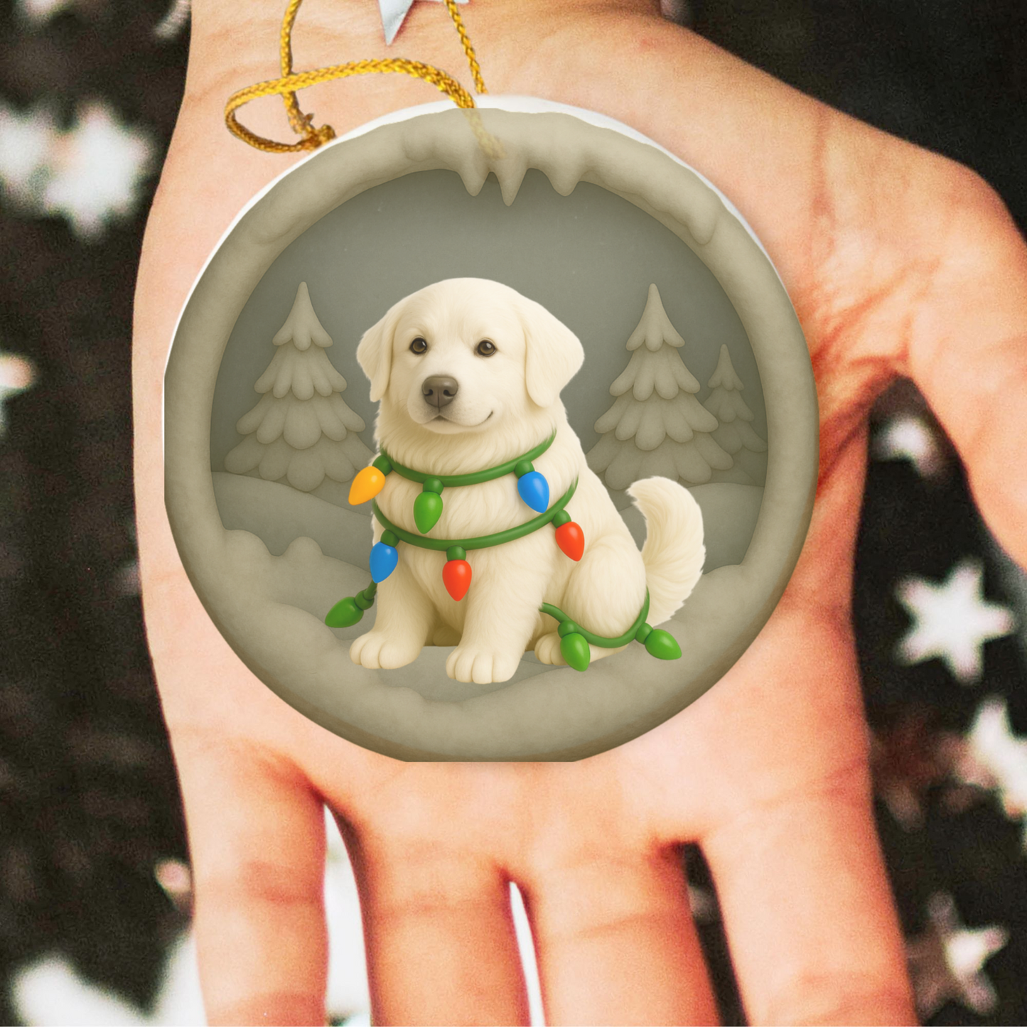 Personalized Great Pyrenees Christmas Ornament, 3D Clay-Style Dog Keepsake with Lights
