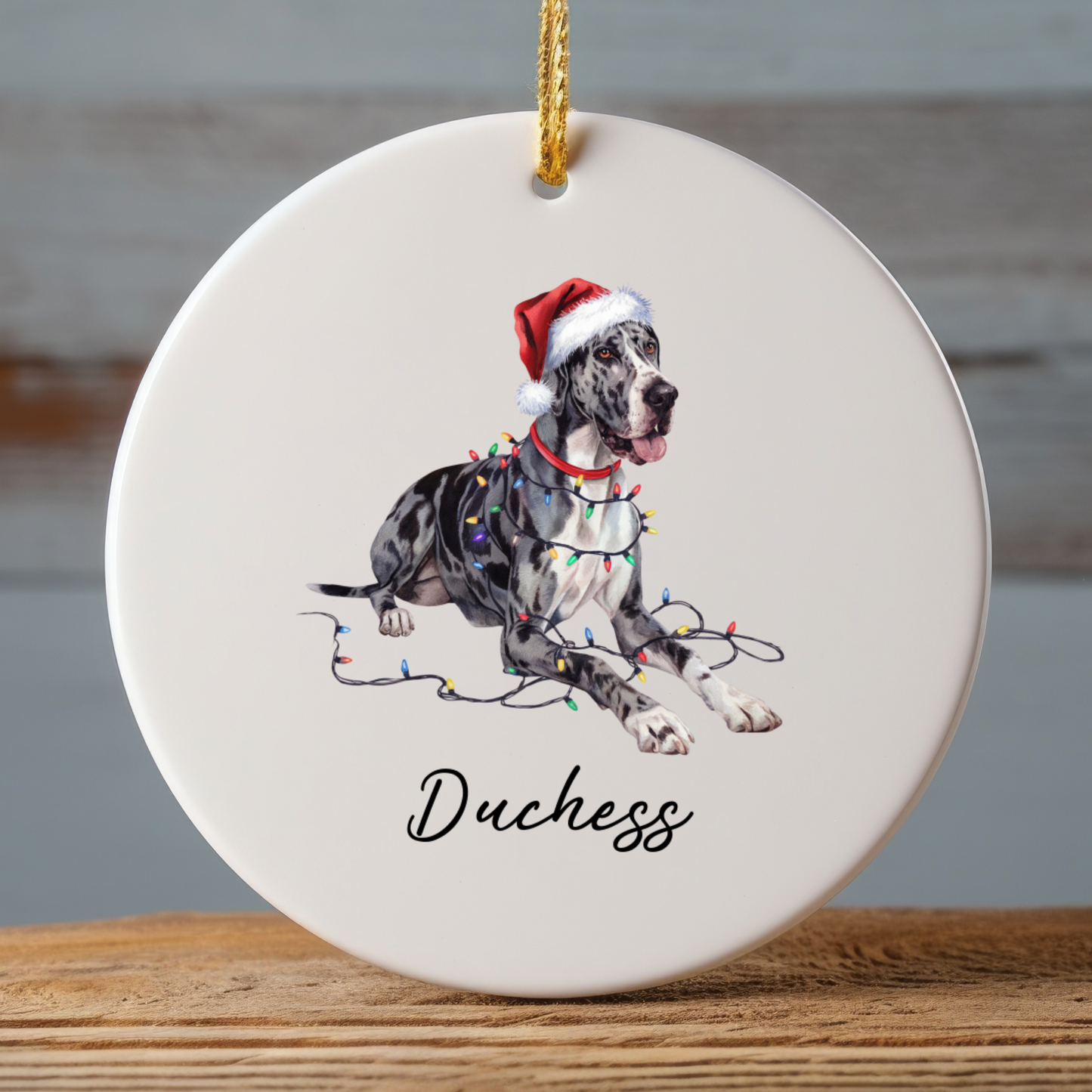 Personalized Merle Great Dane Christmas Ornament, Festive Dog Keepsake