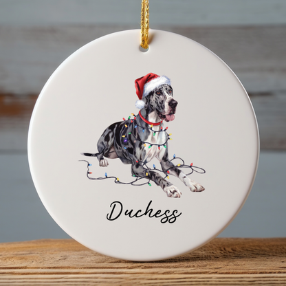 Personalized Merle Great Dane Christmas Ornament, Festive Dog Keepsake