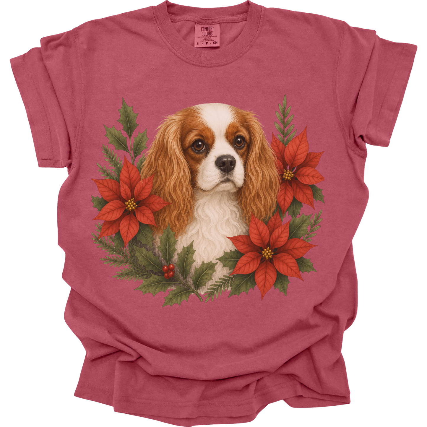 Blenheim Cavalier Christmas Shirt, Poinsettia Dog Mom Holiday Tee