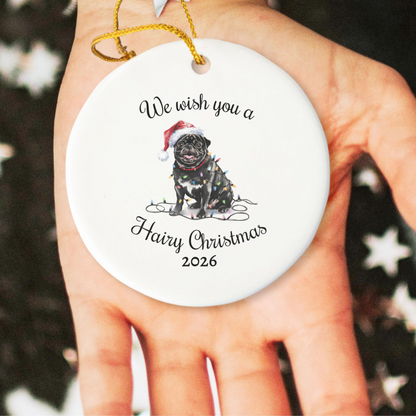 Christmas Black Pug Ornament, Pug Mom, Christmas Lights Dog Keepsake