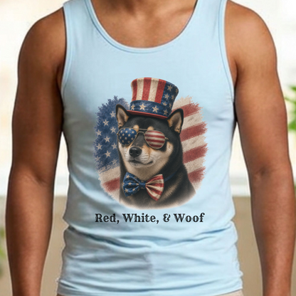 Patriotic Black Shiba Inu Tank Top, Red White & Woof