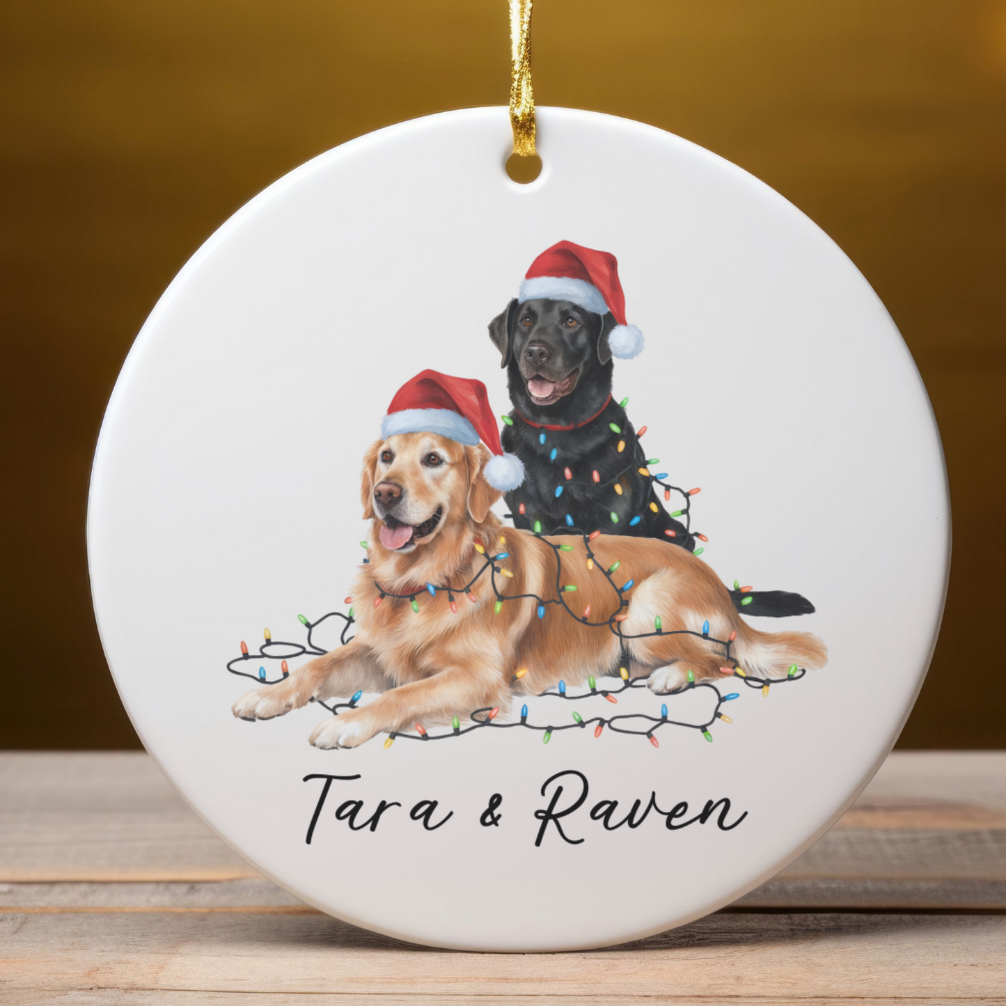 Personalized Golden Retriever Labrador Duo Christmas Ornament, Festive Dog Decor