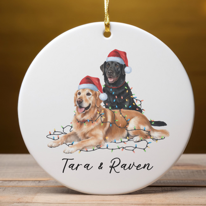 Personalized Golden Retriever Labrador Duo Christmas Ornament, Festive Dog Decor