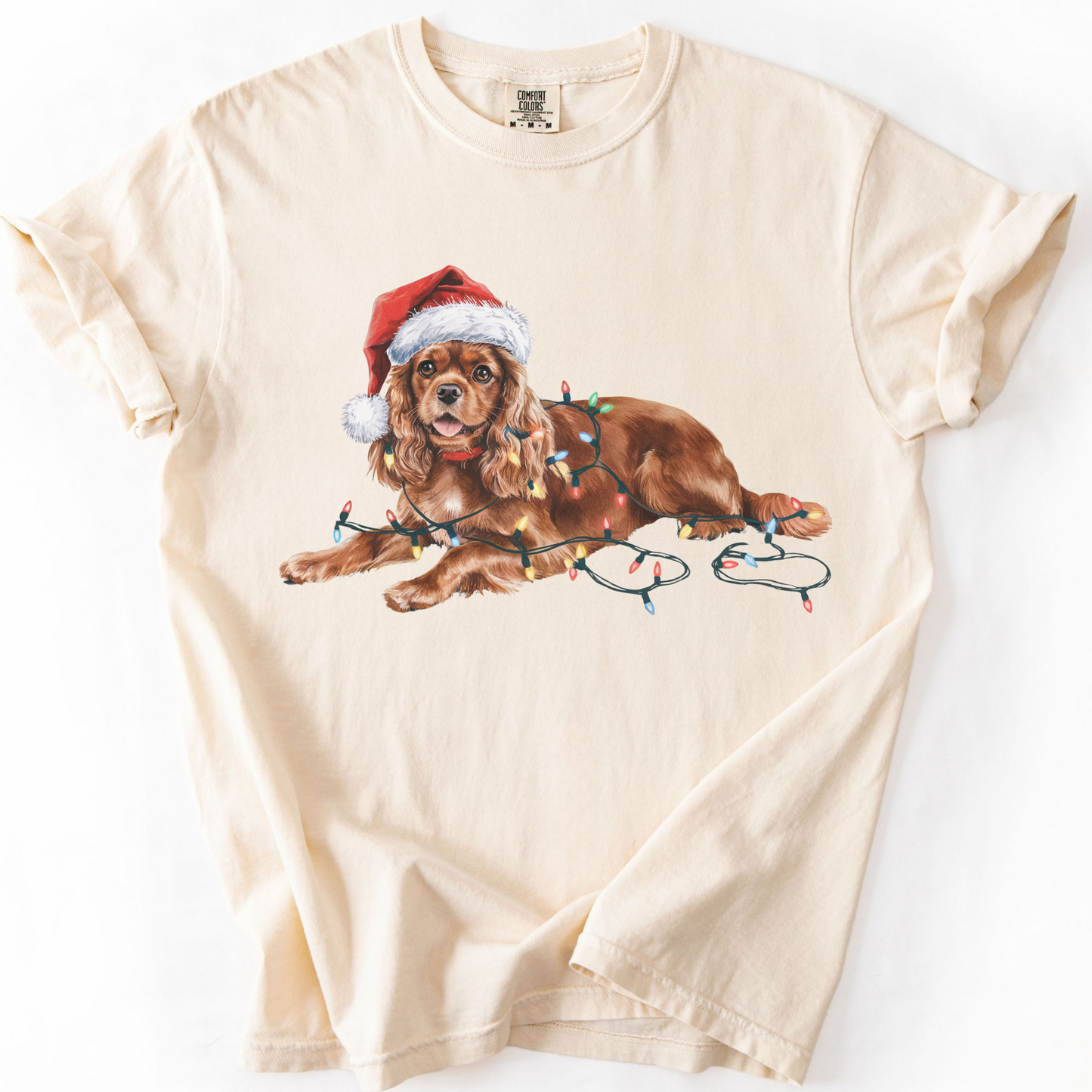 Ruby Cavalier King Charles Spaniel Christmas Shirt, Festive Dog Tee, Holiday Gift for Dog Lovers, Santa Hat Dog T-Shirt, Cute Dog Art