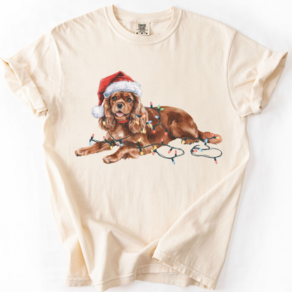 Ruby Cavalier King Charles Spaniel Christmas Shirt, Festive Dog Tee, Holiday Gift for Dog Lovers, Santa Hat Dog T-Shirt, Cute Dog Art