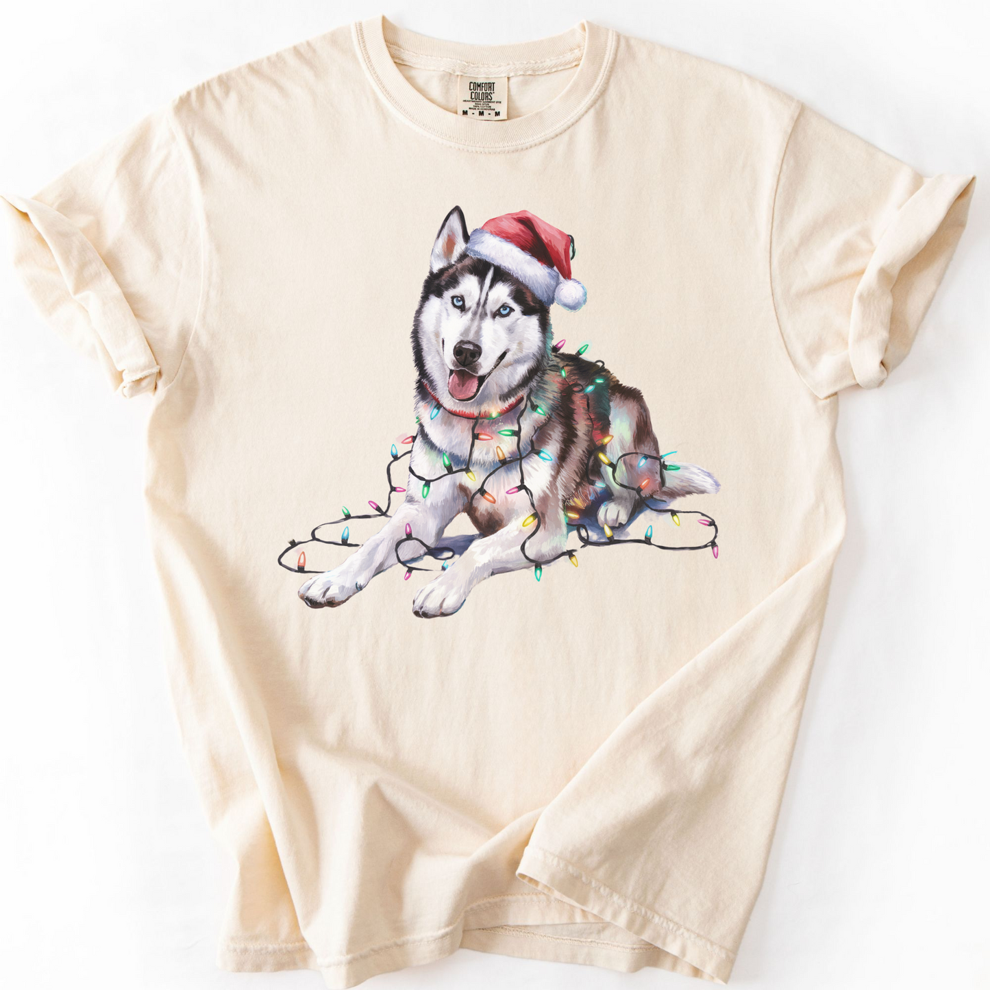 Siberian Husky Christmas Lights Shirt, Festive Holiday Tee for Husky Lovers