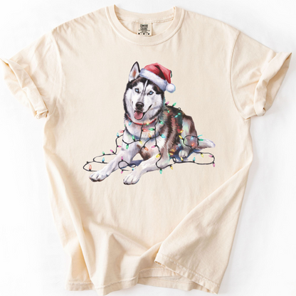 Siberian Husky Christmas Lights Shirt, Festive Holiday Tee for Husky Lovers
