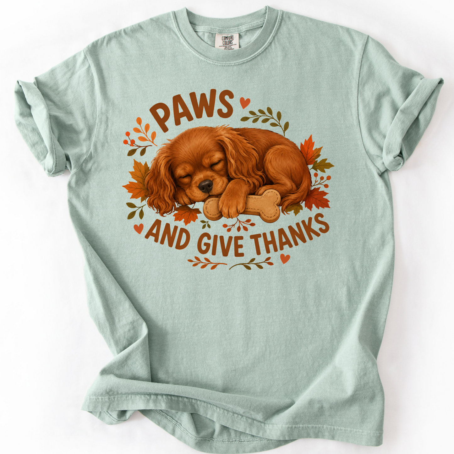 Ruby Cavalier Thanksgiving Shirt, Paws Give Thanks Tee, Fall Cavalier Dog Lover Gift