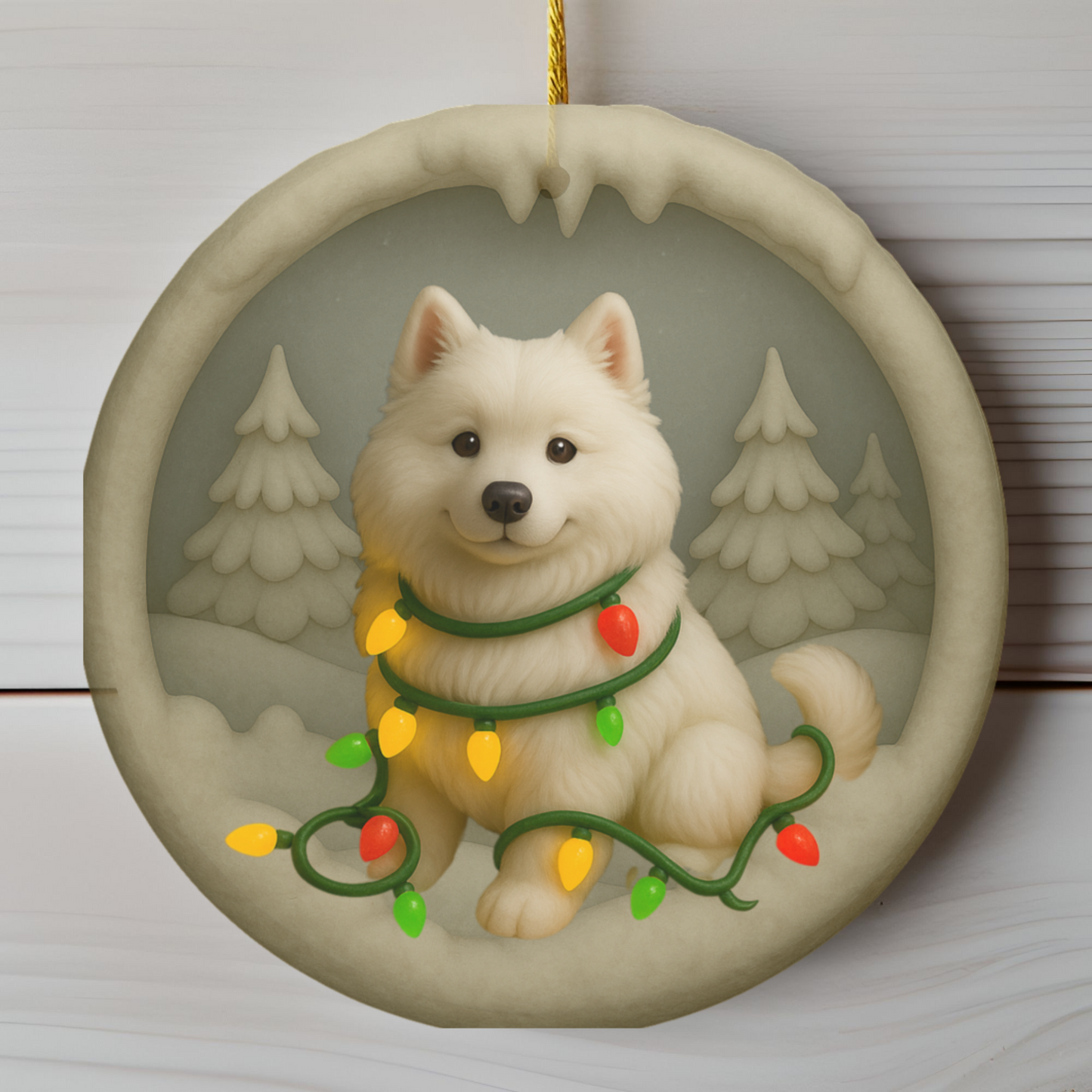 Personalized Samoyed Christmas Ornament, 3D Clay-Style Dog Keepsake with Lights