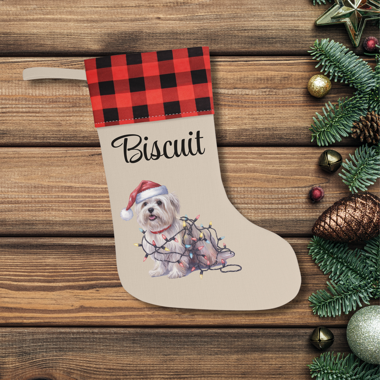 Personalized Maltese Christmas Stocking, Holiday Decor Gift for Pet Lovers