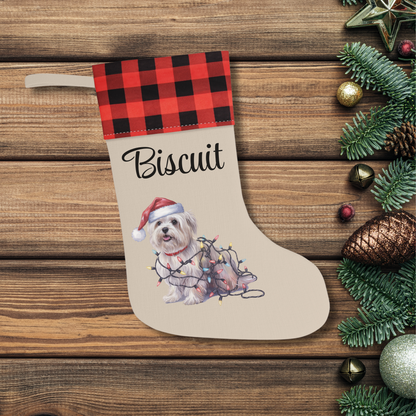 Personalized Maltese Christmas Stocking, Holiday Decor Gift for Pet Lovers