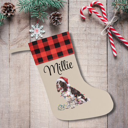 Personalized Brown Springer Spaniel Christmas Stocking, Holiday Decor Gift for Pet Lovers