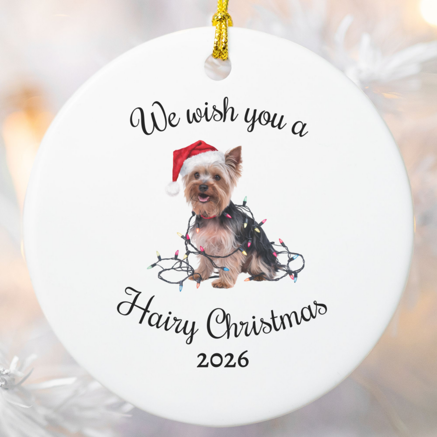 Christmas Yorkshire Terrier Ornament, Christmas Lights Dog Keepsake