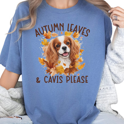 Blenheim Cavalier Mom Fall Shirt, Autumn Leaves & Cavaliers Please