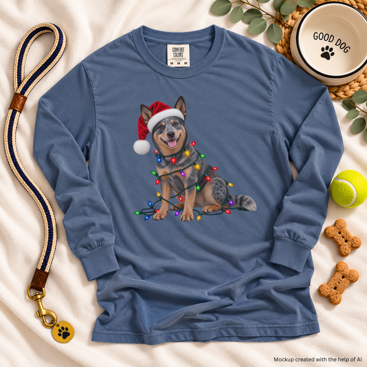 Australian Cattle Dog Christmas Comfort Colors Long Sleeve Shirt, Blue Heeler Holiday Gift