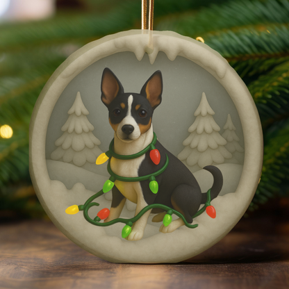 Personalized Rat Terrier Christmas Ornament, 3D Clay-Style Dog Keepsake with Lights