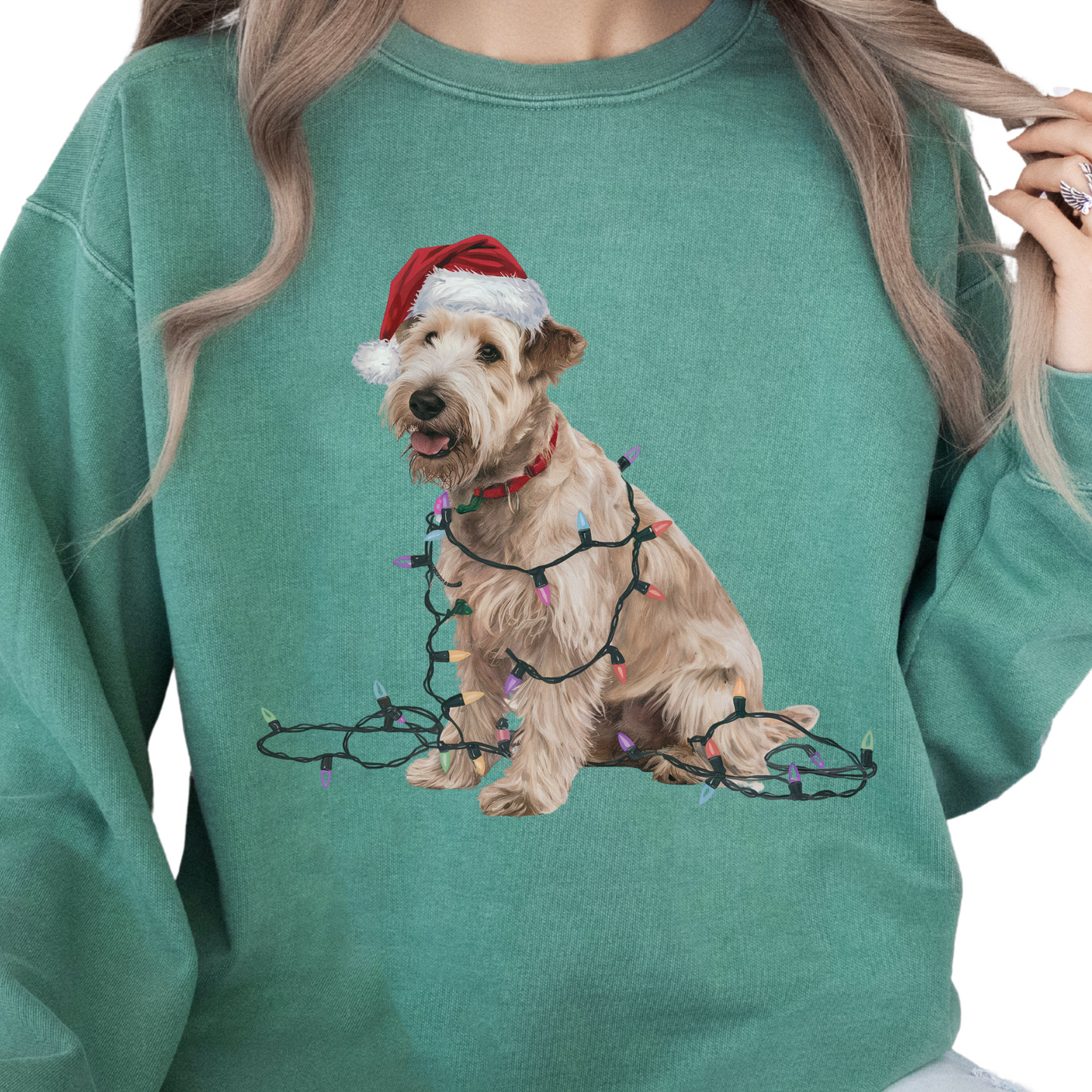 Soft Coated Wheaten Terrier Christmas Lights Sweatshirt, Festive Dog Mom Apparel